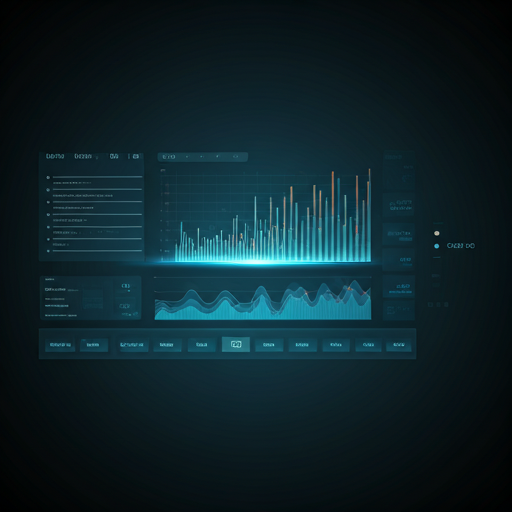Abstract digital analytics dashboard with glowing charts