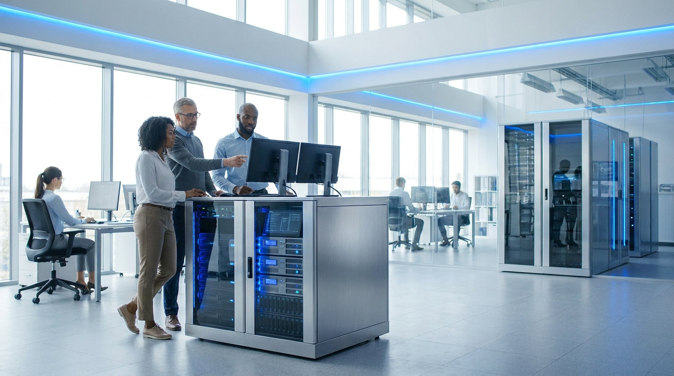 Modern server infrastructure with team collaboration